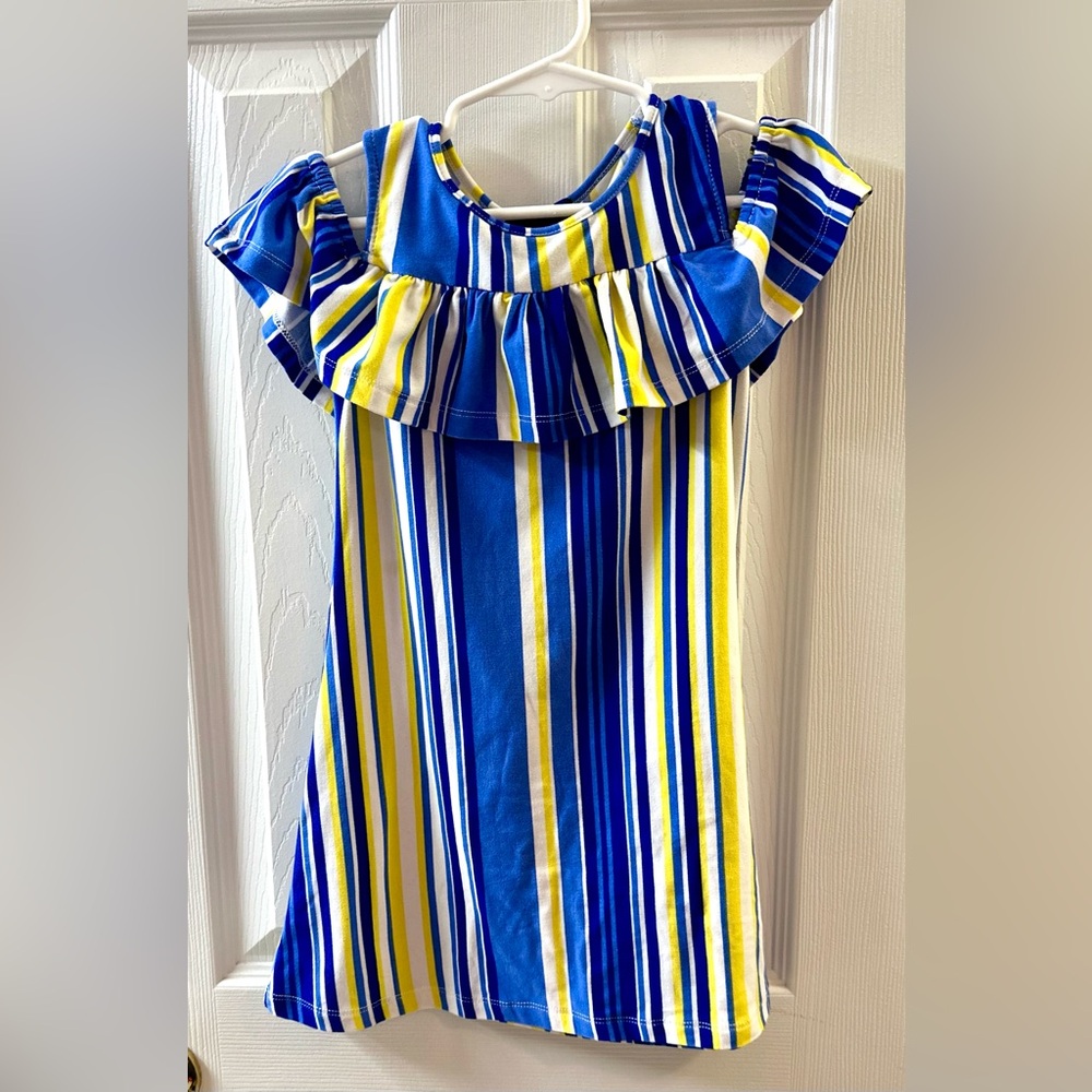 Girls stripped cold shoulder dress, size 6